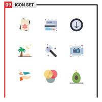 Pictogram Set of 9 Simple Flat Colors of tool construction arrow palm trees beach Editable Vector Design Elements