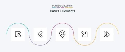 Paquete de íconos de la línea 5 de elementos básicos de la interfaz de usuario que incluye video. adelante. ubicación. controlar rápido. abajo vector