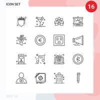 grupo de 16 esquemas modernos establecidos para elementos de diseño de vectores editables del equipo de negocios de gráficos de gestión