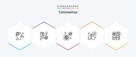 paquete de iconos de 25 líneas de coronavirus que incluye conferencia. mundial. limpio. proteger vector