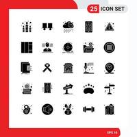 Pack of 25 Modern Solid Glyphs Signs and Symbols for Web Print Media such as attention smartphone lift truck mobile game Editable Vector Design Elements