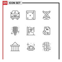 Group of 9 Modern Outlines Set for certificate ireland write sign stop Editable Vector Design Elements