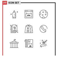 Pack of 9 creative Outlines of design creative seo sketch sleep Editable Vector Design Elements