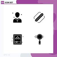 Solid Glyph Pack of 4 Universal Symbols of christian gift man american night Editable Vector Design Elements