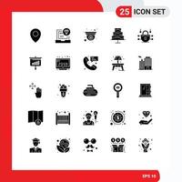 Pack of 25 Modern Solid Glyphs Signs and Symbols for Web Print Media such as network security internet cam photo editor Editable Vector Design Elements