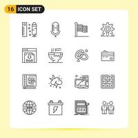 Editable Vector Line Pack of 16 Simple Outlines of download configuration flag research gear Editable Vector Design Elements