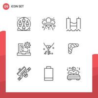 Mobile Interface Outline Set of 9 Pictograms of develop code ufo c industrial Editable Vector Design Elements