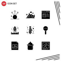 Pictogram Set of 9 Simple Solid Glyphs of business start code rocket html Editable Vector Design Elements