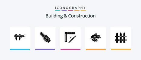 Building And Construction Glyph 5 Icon Pack Including construction. building. cordless. saw. repair. Creative Icons Design vector