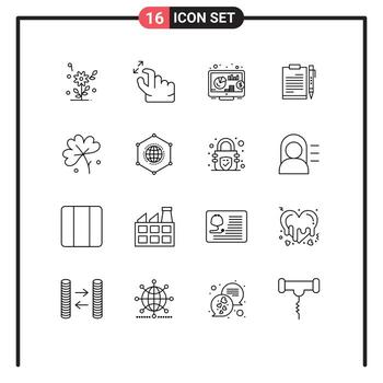 Pack of 16 Modern Outlines Signs and Symbols for Web Print Media such as sheet page investment file business Editable Vector Design Elements
