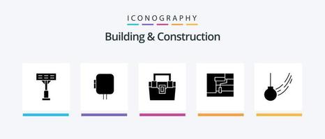 paquete de iconos de glifo 5 de construcción y construcción que incluye columpio. herramienta. caja. rodillo. construcción. diseño de iconos creativos vector