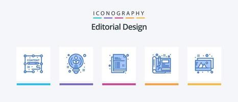 Editorial Design Blue 5 Icon Pack Including design. sketch. creative. engineering. blueprint. Creative Icons Design vector