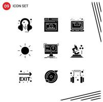 Pack of 9 creative Solid Glyphs of microscope computer online attack alert Editable Vector Design Elements