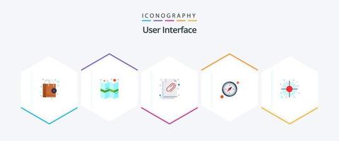 User Interface 25 Flat icon pack including target. arrow. attachment. focus. direction vector