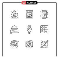 Pictogram Set of 9 Simple Outlines of camping location check serving line Editable Vector Design Elements