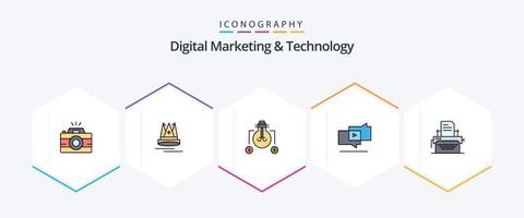 Digital Marketing And Technology 25 FilledLine icon pack including fax. digital. bulb. viral marketing. viral vector