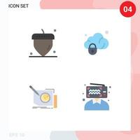 Group of 4 Modern Flat Icons Set for acorn frame data secure text Editable Vector Design Elements