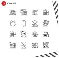 Pictogram Set of 16 Simple Outlines of hardware food gift gym money Editable Vector Design Elements