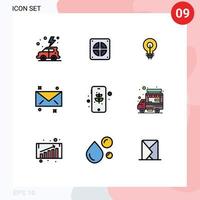 Universal Icon Symbols Group of 9 Modern Filledline Flat Colors of eco email bulb mail inspirating Editable Vector Design Elements