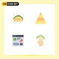 4 User Interface Flat Icon Pack of modern Signs and Symbols of taco web career browser fingers Editable Vector Design Elements