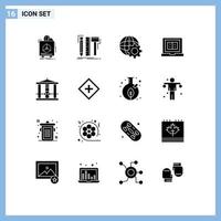 Mobile Interface Solid Glyph Set of 16 Pictograms of decapitate laptop tools education internet Editable Vector Design Elements