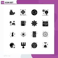 Set of 16 Commercial Solid Glyphs pack for room machine learning sound intelligence creativity Editable Vector Design Elements