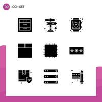 Set of 9 Commercial Solid Glyphs pack for password key play code wireframe Editable Vector Design Elements