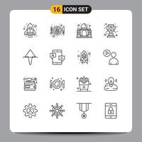 Modern Set of 16 Outlines Pictograph of up arrow mahal winner trophy Editable Vector Design Elements