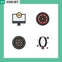 conjunto de 4 colores planos de línea de relleno de vector en cuadrícula para computadoras elementos de diseño de vector editables de perno de comida de hardware de corte