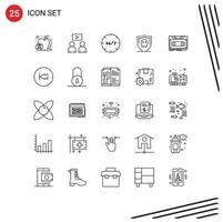 25 Universal Line Signs Symbols of demo plain care secure shield Editable Vector Design Elements