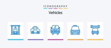 Paquete de 5 íconos azules de vehículos que incluye . servicio. auto. reparar. vehículos diseño de iconos creativos vector