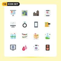 Set of 16 Vector Flat Colors on Grid for imac monitor factory chimney computer maps Editable Pack of Creative Vector Design Elements