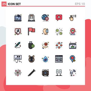 Editable Vector Line Pack of 25 Simple Filled line Flat Colors of message chat newsletter location map Editable Vector Design Elements