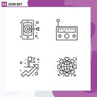 4 Universal Line Signs Symbols of digital goal device radio heart Editable Vector Design Elements