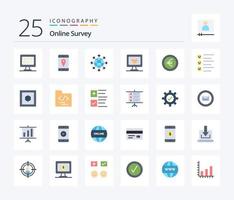 Online Survey 25 Flat Color icon pack including format. euro. global. coin. business vector