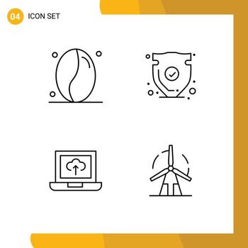 4 User Interface Line Pack of modern Signs and Symbols of coffee upload security trust clean Editable Vector Design Elements