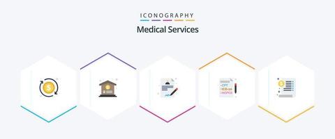 Paquete de 25 iconos planos de servicios médicos que incluye . dólar. doctor. médico. documento vector