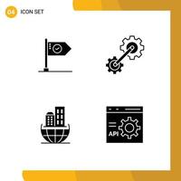 Group of 4 Modern Solid Glyphs Set for success engineering flag sign global organization Editable Vector Design Elements