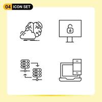 4 Creative Icons Modern Signs and Symbols of brainstorming server hosting innovation lock share Editable Vector Design Elements