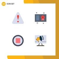 conjunto de pictogramas de 4 iconos planos simples de música de alerta grado académico grado orador elementos de diseño vectorial editables vector