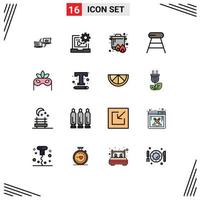 Universal Icon Symbols Group of 16 Modern Flat Color Filled Lines of food coffee coding cooking camping Editable Creative Vector Design Elements