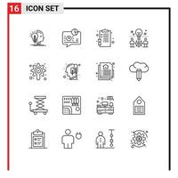 Set of 16 Modern UI Icons Symbols Signs for setting idea payment bulb pages Editable Vector Design Elements