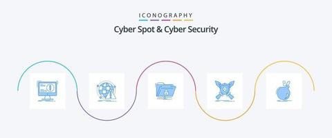 paquete de iconos de cyber spot y cyber security blue 5 que incluye peligro. bomba. red. espadas juego vector