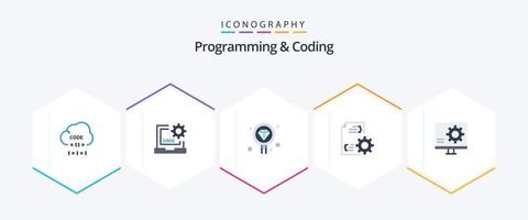 Programming And Coding 25 Flat icon pack including file. develop. development. search. development vector