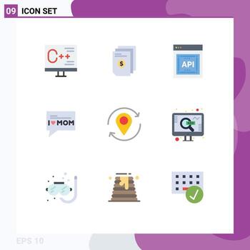 paquete de interfaz de usuario de 9 colores planos básicos de flecha amor factura mensaje aplicación programador interfaz elementos de diseño vectorial editables vector