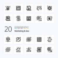 20 Marketing And Seo Line icon Pack like tag seo quality badge visibility vector