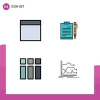 4 Thematic Vector Filledline Flat Colors and Editable Symbols of grid collage business page image Editable Vector Design Elements