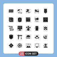 Editable Vector Line Pack of 25 Simple Solid Glyphs of badge world awareness treasure map Editable Vector Design Elements