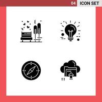 Group of 4 Solid Glyphs Signs and Symbols for love navigation park idea compass Editable Vector Design Elements