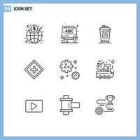 Set of 9 Vector Outlines on Grid for meteor support mug service help Editable Vector Design Elements